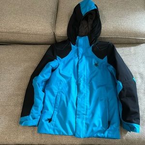 Spyder boys youth size 12 ski snow winter coat blue and black excellent